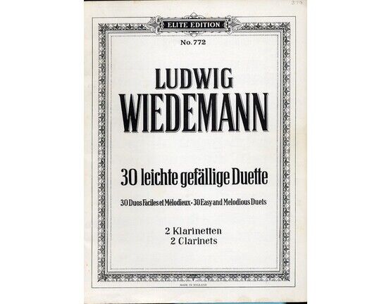 6297 | Wiedemann - 30 Easy and Melodious Duets for 2 Clarinets - Elite Edition No. 772