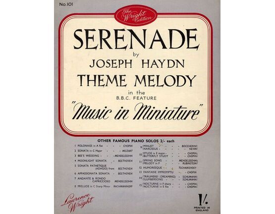 7767 | Serenade (String quartet in F) - Theme melody in the B.B.C. Feature &quot;Music in Miniature&quot; - The Wright edition No. 101