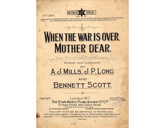 7790 | When the War is Over Mother Dear - Song with Piano Accompaniment