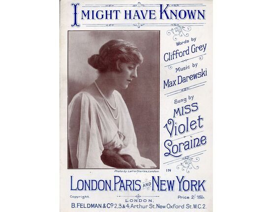 7823 | I might have Known - Sung by Miss Violet Loraine in London, Paris and New York - For Piano and Voice