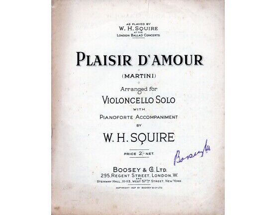 7863 | Plaisir D'Amour - Arranged for Violoncello Solo with piano accompaniment