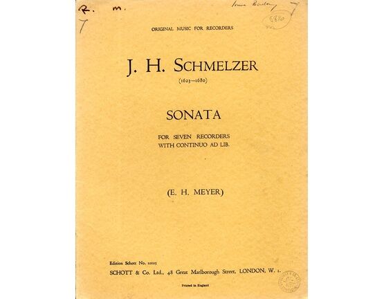 7947 | Schmelzer - Sonata - For Seven Recorders with Conctinuo ad. lib.