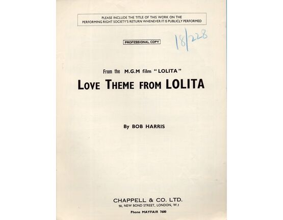 7979 | Love Theme from Lolita - Piano Solo from the M.G.M Film &quot;Lolita&quot; - Professional Copy