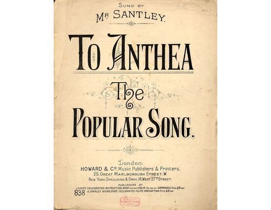 7992 | To Anthea -The popular Song - As sung by Mr Santley