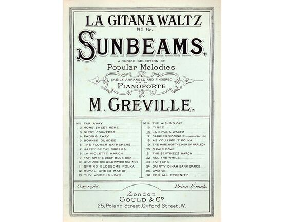 8104 | La Gitana Waltz - From &quot;Sunbeams&quot; a choice selection of Popular Melodies easily arranged and fingered for the Pianoforte - Series No. 16