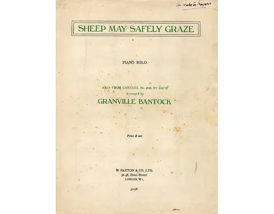 8190 | Sheep may safely Graze, for Piano - Aria from cantata  No. 208 - Paxton&#039;s Edition No. 51078