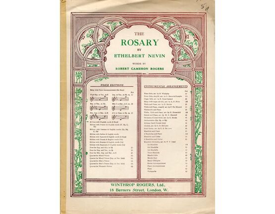 8283 | The Rosary - Song - For Mezzo Soprano or Tenor - In the key of C major