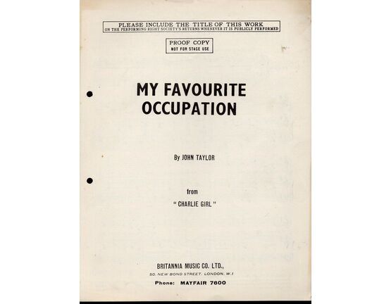 8464 | My Favourite Occupation  - From &quot;Charlie Girl&quot; - Professional Copy - Song