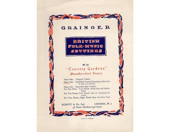 8549 | British Folk Music Settings - Country Gardens for piano solo - Simplified version, containing no stretches as wide as an octave