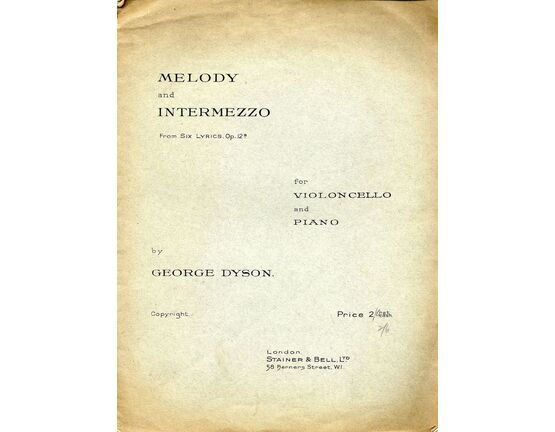 8553 | Melody and Intermezzo - From Six Lyrics, Op. 12B - For Cello and Piano