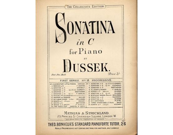 8628 | Sonatina in C for Piano - The Collegiate Edition - First Series No. 18 - Progressive