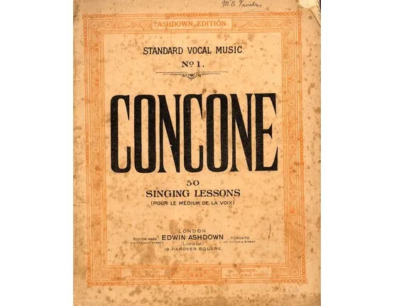 8646 | Concone - 50 Singing Lessons for Medium Voice with Piano accompaniment (with additional notes to suit all voices) - Standard Vocal Music No. 1 - Op. 9