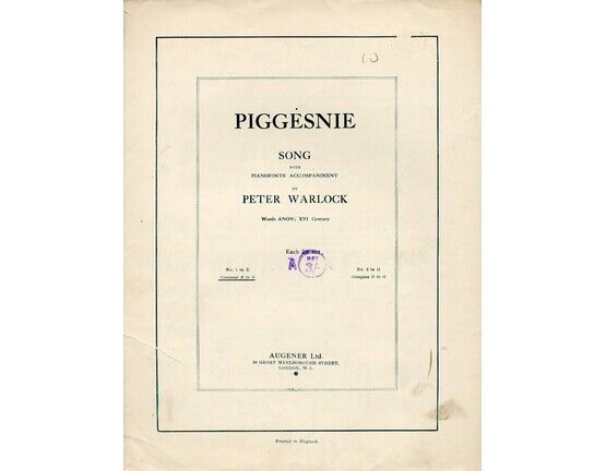 8654 | Piggesnie - Song - C16th words - Key of E major for Lower Voice (Compass B-E)