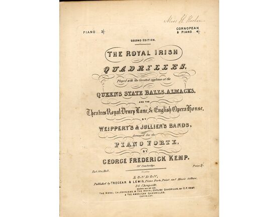 8660 | The Royal Irish Quadrilles - Played by Weippert&#039;s and Jullien&#039;s Bands - Arranged for the Pianoforte