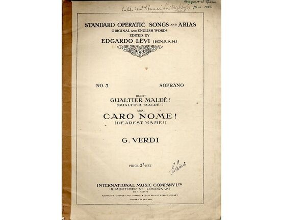 9354 | Verdi - Gualtier Malde &amp; Caro Nome from the Opera Rigoletto - For Soprano and Piano